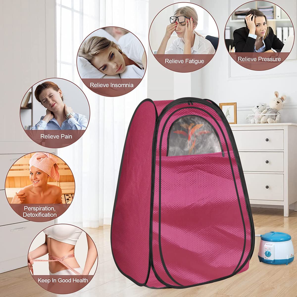 Kawachi Portable Steam Sauna Bath for Home, Full Body Personal Sauna, 1.5L 750W Steam Generator, 60 Minute Timer (Baby Pink) 4