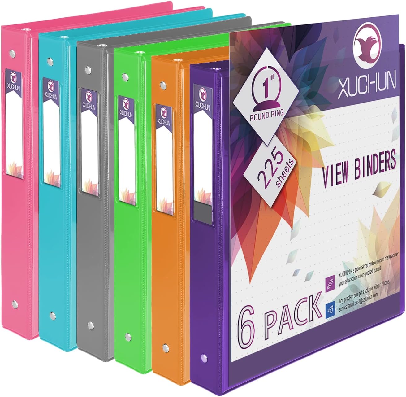 3 Ring Binders 1 Inch,Clear View Binder with 2 Pockets, Holds 225 Sheets 8.5x11 Inches Paper, Customizable Cover & Spine, Large Capacity Binders for Office, School, Home, Business 6 Pack