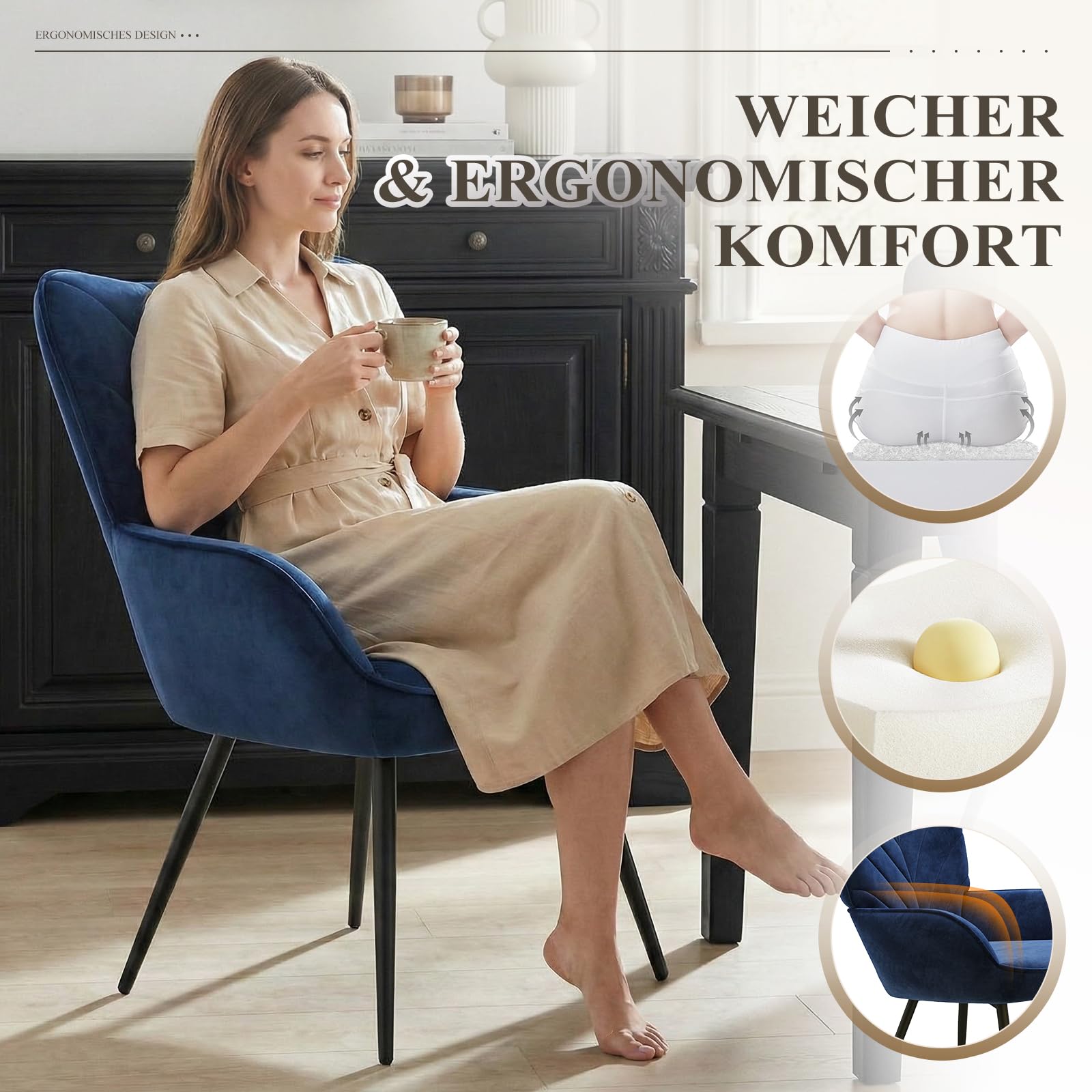 COLAMY Wohnzimmer Sessel 2er Set, Samtbezogener Relaxsessel mit hoher Rückenlehne, Gepolsterter Komfortsessel mit Wingback-Design, Lounge Chair mit Holzbeinen für Wohnzimmer, Leseecke, Blau