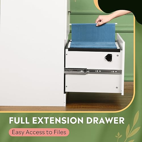Miniatura 4 de DEVAISE Archivador lateral de madera de 2 cajones con cerradura para oficina en casa, color blanco