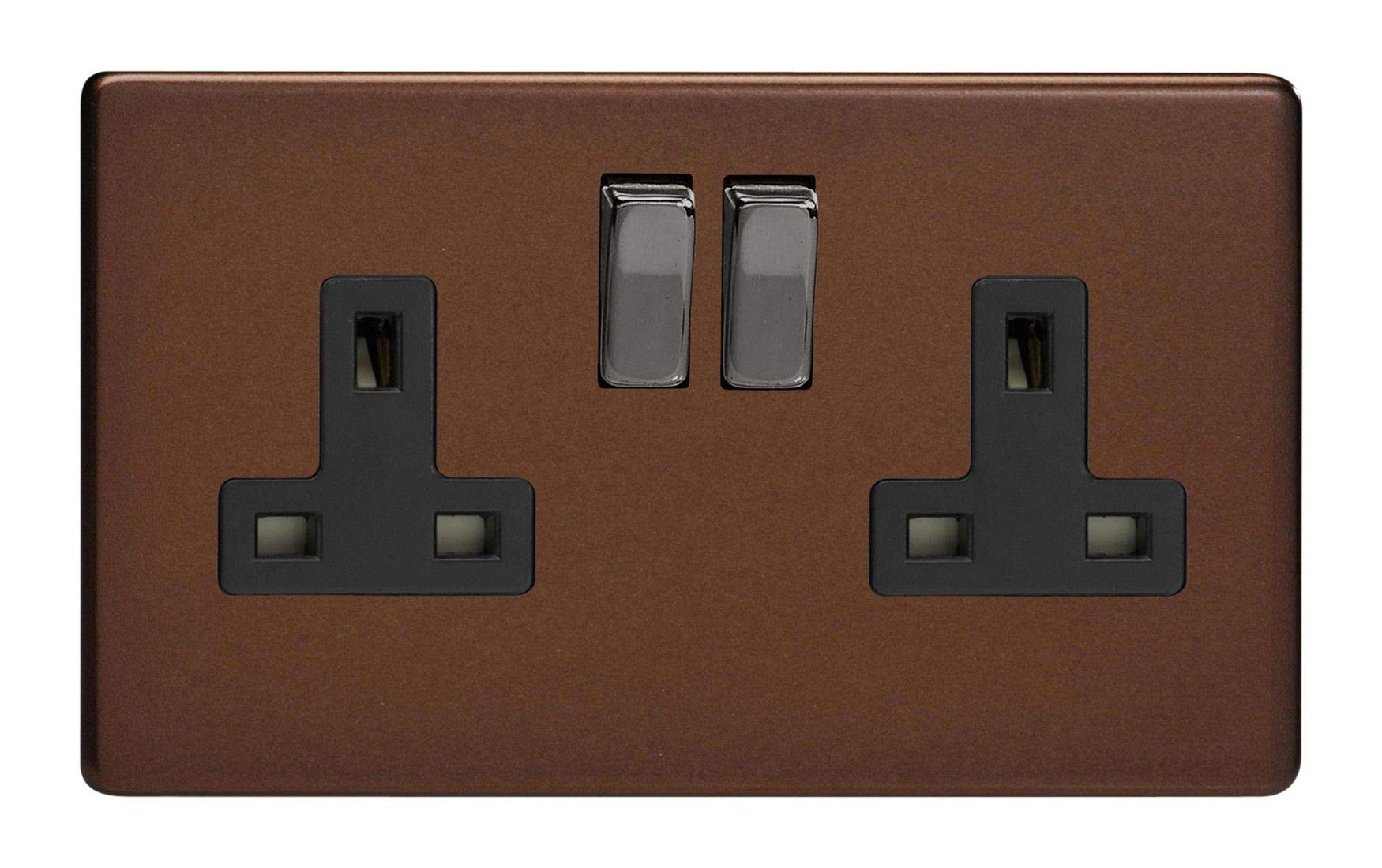 Varilight - 2 Gang 13 Amp Double Switched Socket Dimension Screwless Mocha - XDM5BS