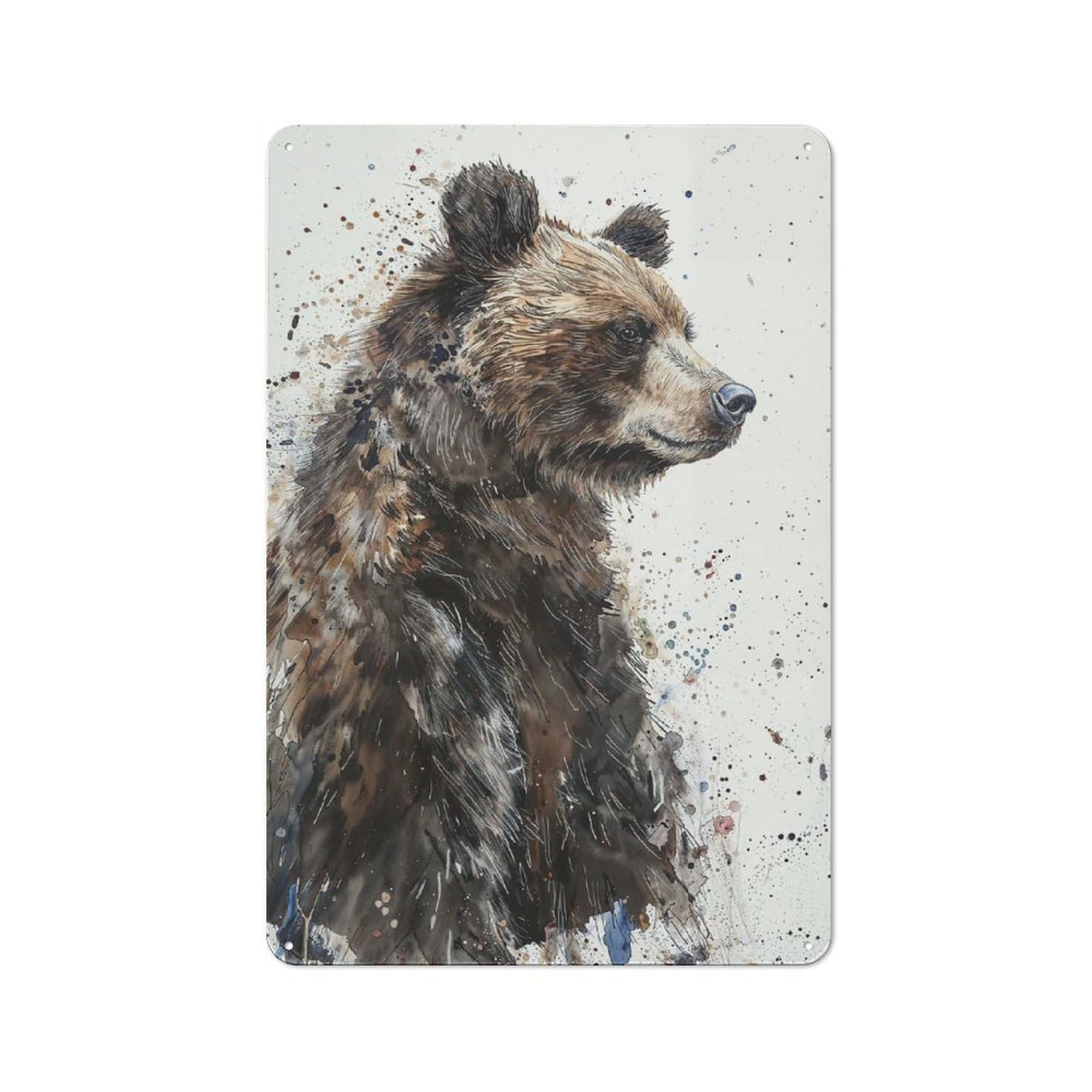 Junmoney Bear In Splattered Ink Old Style Vintage Metal Sign 30X20cm, Bar Wall Plaque For Pub, Home Bar, Shed Or Man Cave