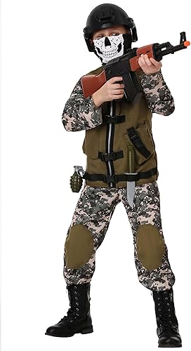 Miniatura 6 de Kids Camo Trooper Costume Army Solider Camouflage Dress Up Halloween Outfit with Tactical Vest and Accessories