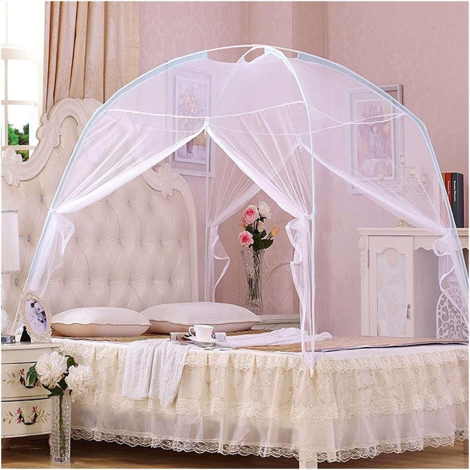 Pop Up Mosquito Net Canopy for Beds, Foldable Mesh Screen with Double Doors, Easy Setup for Twin & Double Beds, Insect Protection, Yellow 47.2 Yellow 47.2