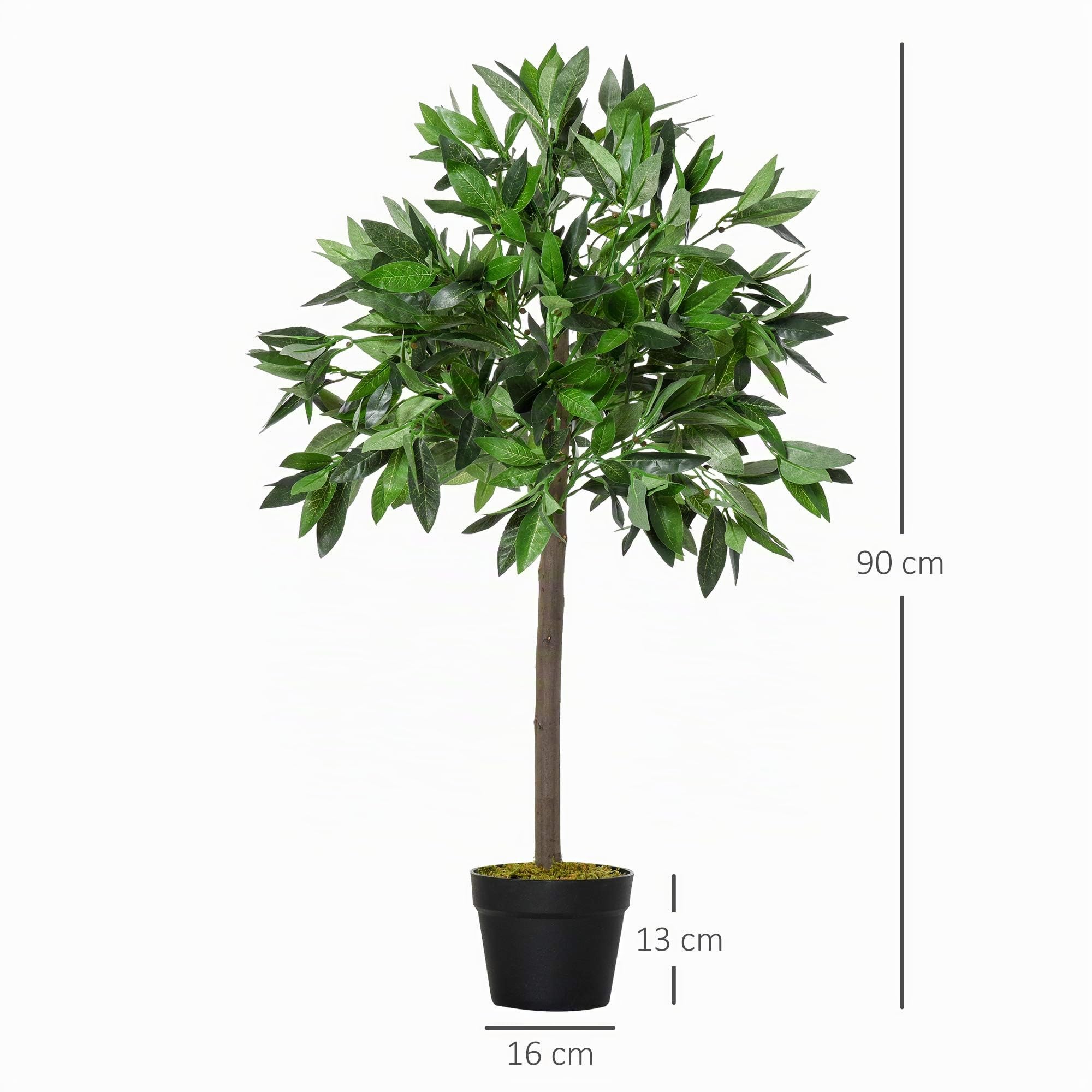 Outsunny 2 Plantas Artificiales de 90 cm de Altura Árboles de Laurel Decorativos con Maceta para Hogar Salón Uso en Interiores Verde