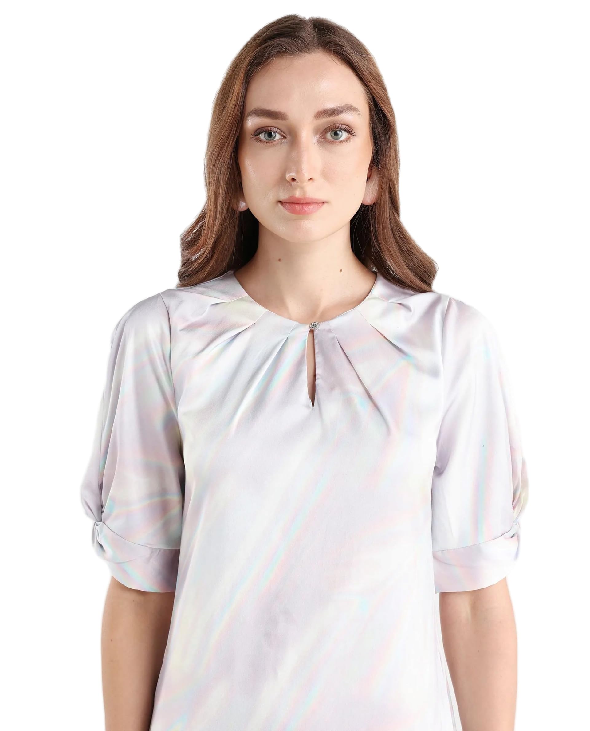 Women Relaxed Solid Multicolor Polyester Keyhole Short Sleeve Dress-image-25