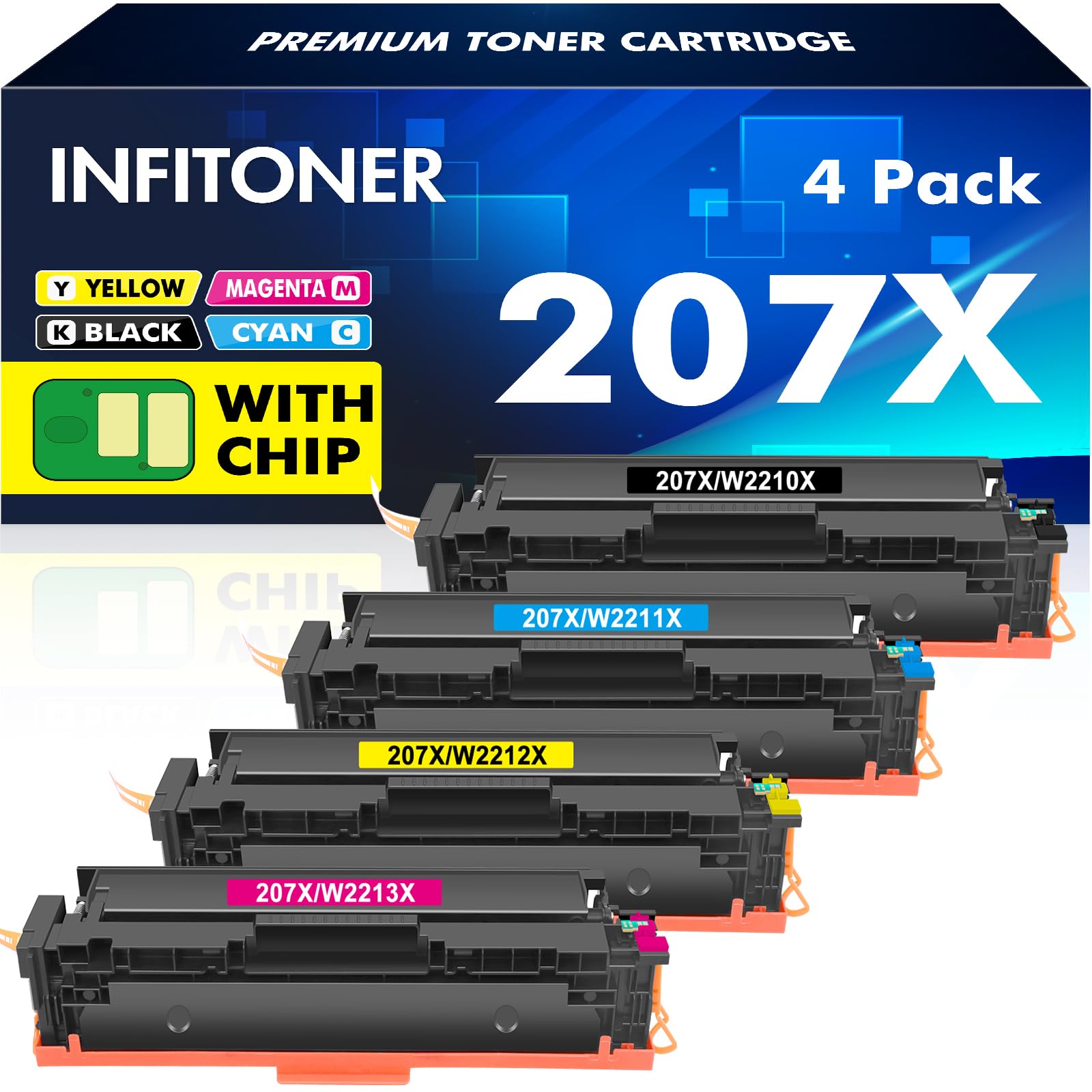 207X 207A Toner Kompatible für HP Color LaserJet Pro MFP M283fdw M283fdn M282nw M255dw M255nw M283 M255 M282 Mit Chip W2210X W2211X W2212X W2213X Schwarz Cyan Gelb Magenta 4er-Pack