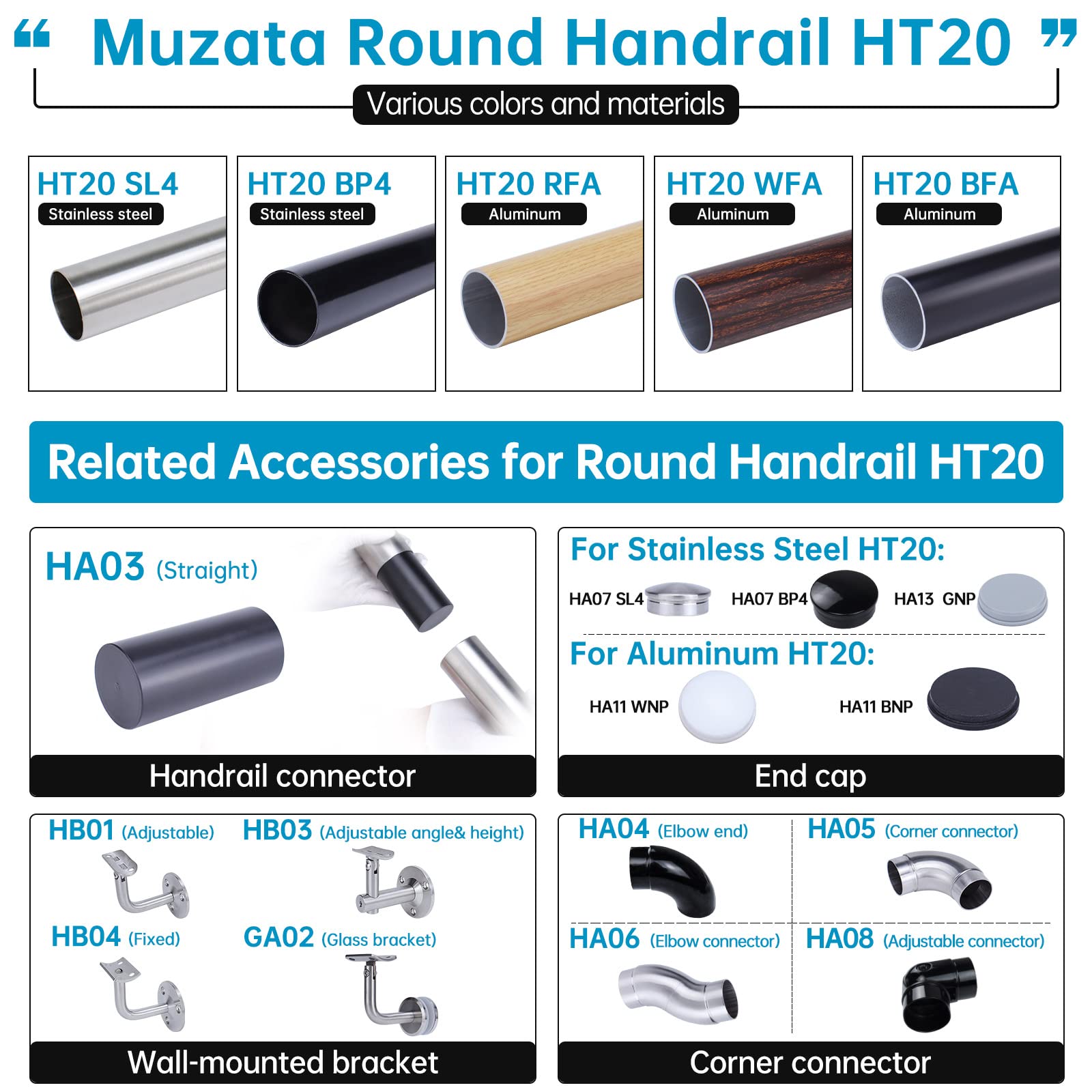 Muzata 4Pack Handrail Fitting End Cap Cover Deck Stair Railing Brushed