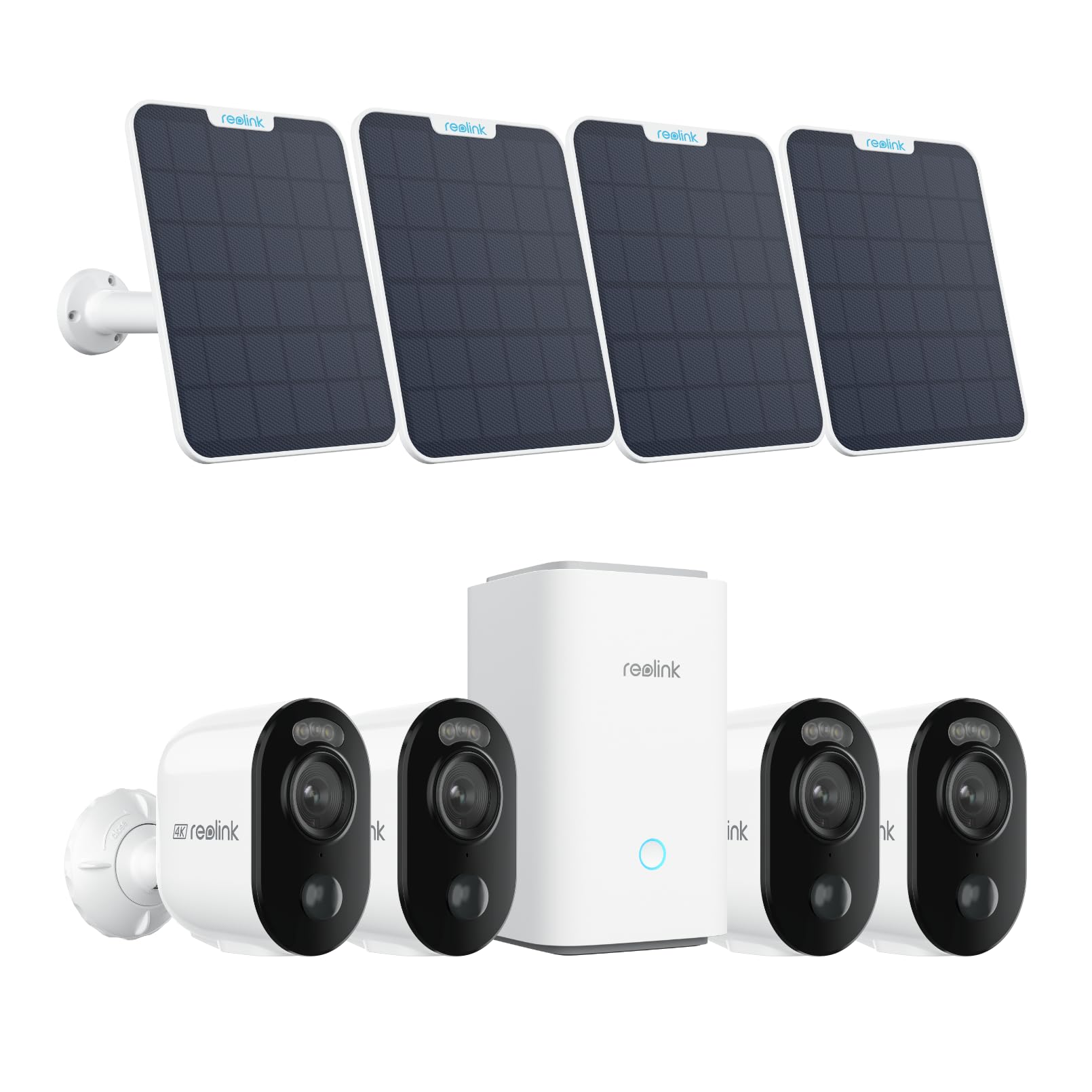 REOLINK 4K Security Cameras Wireless Outdoor System, Home Hub with 4X Argus 3 Ultra+4X 6W Solar Panel, Encrypted 1 Year Local Storage, 5-Month Battery Life, 2.4/5GHz Wi-Fi, Spotlight, No Monthly Fee