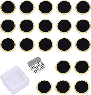 20 PCS Bicycle Tire Patch, Round Glueless Bike Tire Repair Sticker & Rasp, Self-Adhesive Instant Repair Tube Patch Kit, Universal for Road Mountain Bikes (Black)