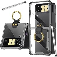 Vista 1 de Miimall Funda compatible con Samsung Galaxy Z Flip 4 con anillo, lápiz de capacitancia con soporte de anillo, cubierta trasera de TPU suave
