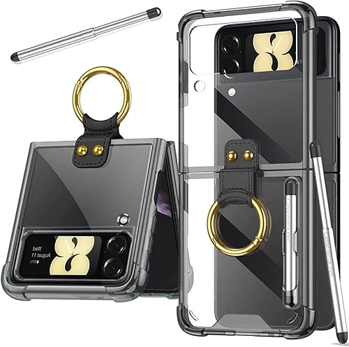Miniatura 8 de Miimall Funda compatible con Samsung Galaxy Z Flip 4 5G con soporte de anillo, bolígrafo de capacitancia con soporte de anillo, cubierta trasera de