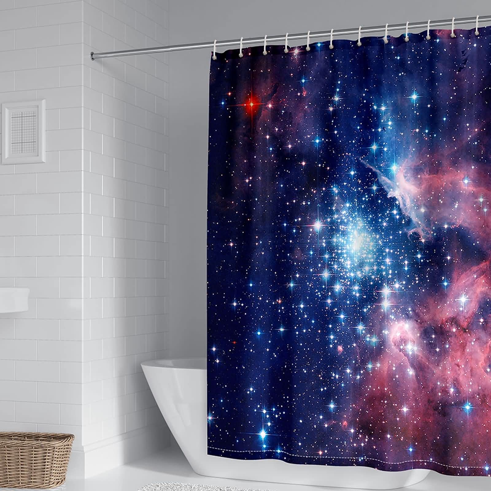 Rideau de douche 165x200cm polyester galaxie ciel étoilé anti moisissure KnSam