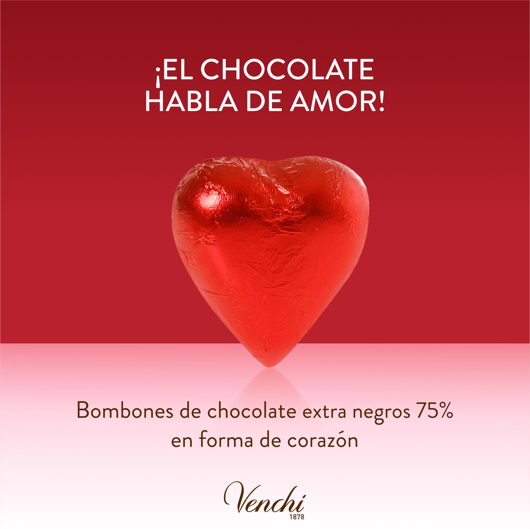 Venchi - Bombones Valentine Extra Fondant 75%, 1 kg - Bombones en forma de corazón - Sin gluten - Vegano