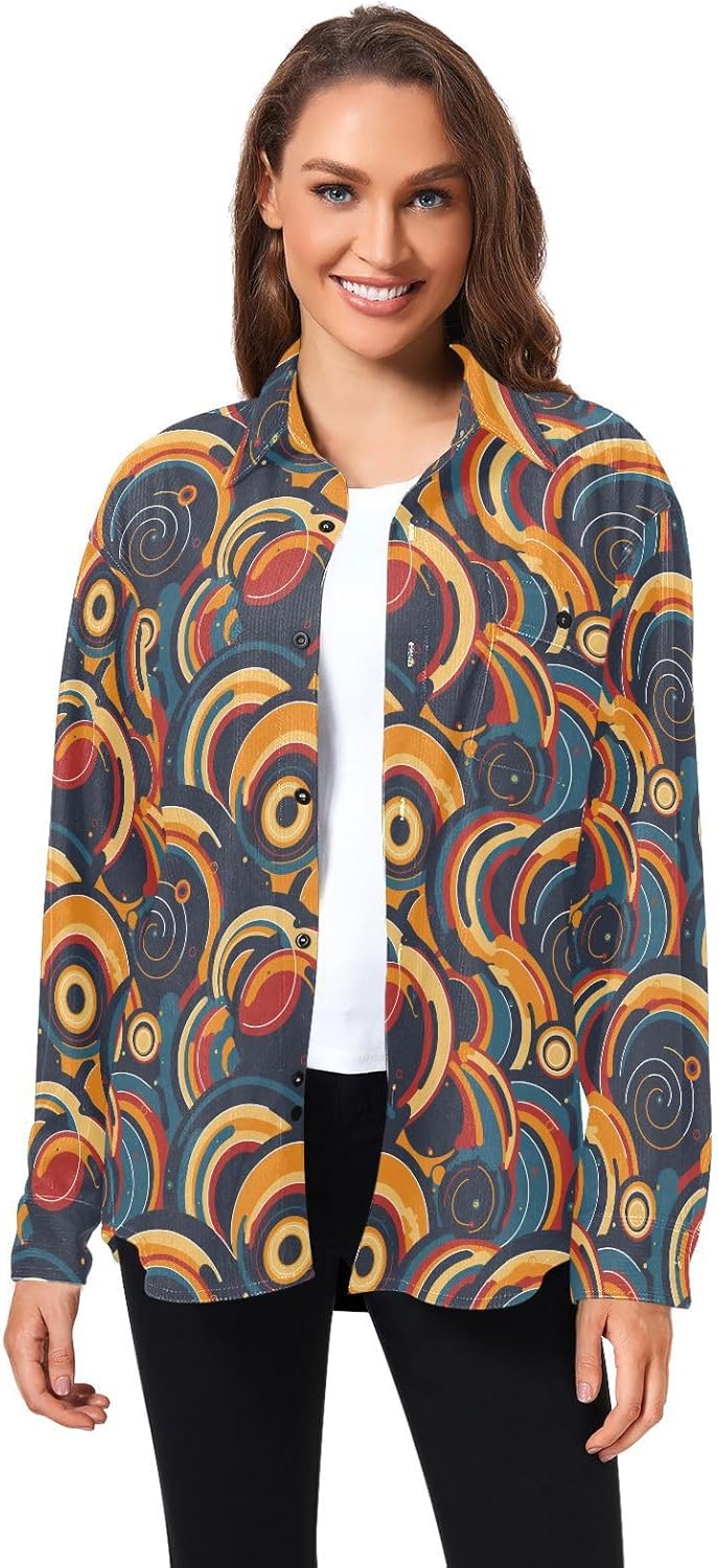 KLL Abstract Texture Colorful Circles Unisex Adults Cotton Rugby Shirts Sports Long Sleeve Tops