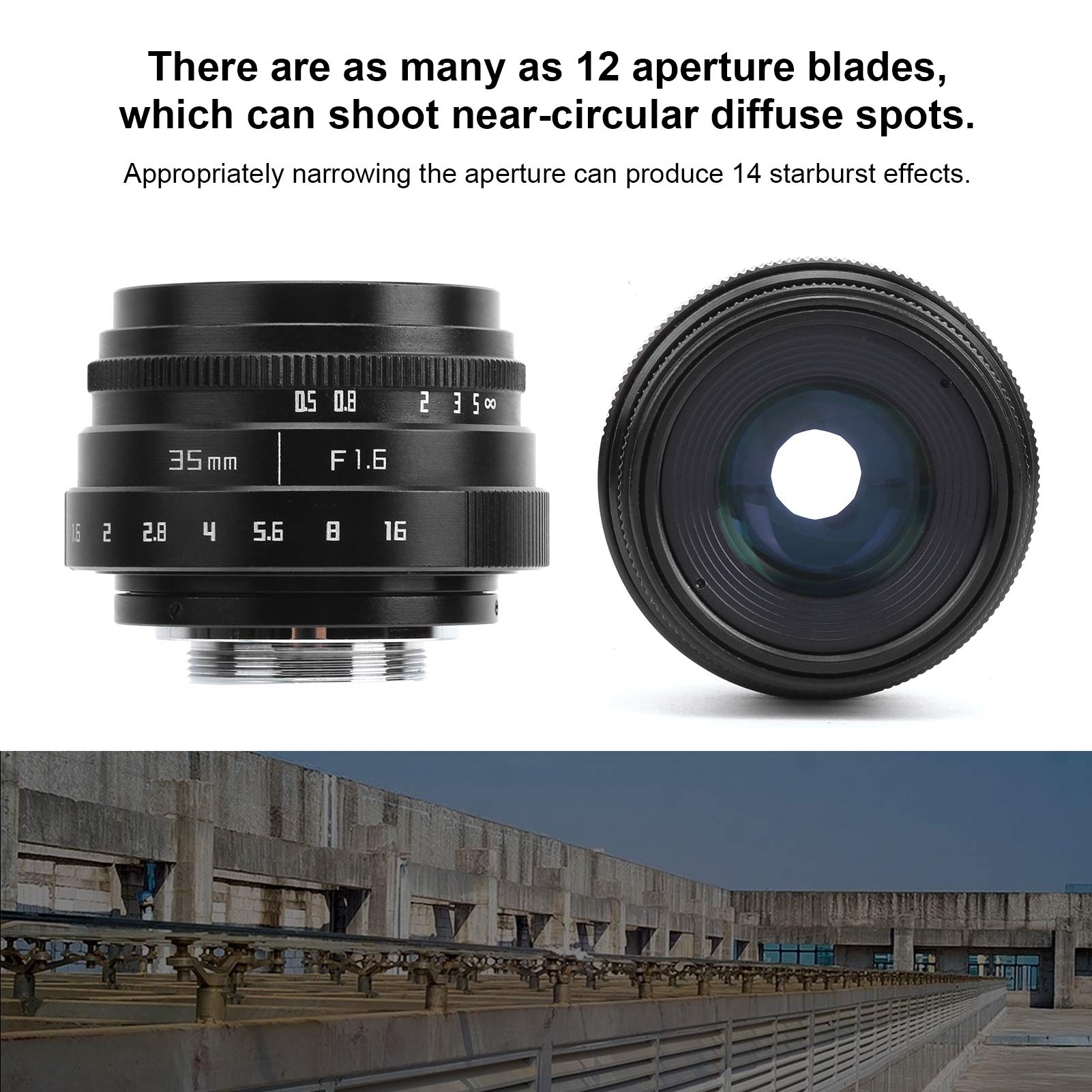 Obiettivo ad ampia apertura, attacco C F1.6 da 35 mm, vetro ottico in lega di alluminio, multistrato MC, messa a fuoco fissa manuale, accessorio per obiettivo fotocamera ritratto (nero)