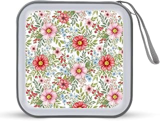 Protective CD Case 40 Capacity Wildflowers Floral Disc Storage Binder | DVD Organizer Wallet, Botanical Floral Printed Wildflowers Floral, Sturdy Portable for Movie Music Game Disc