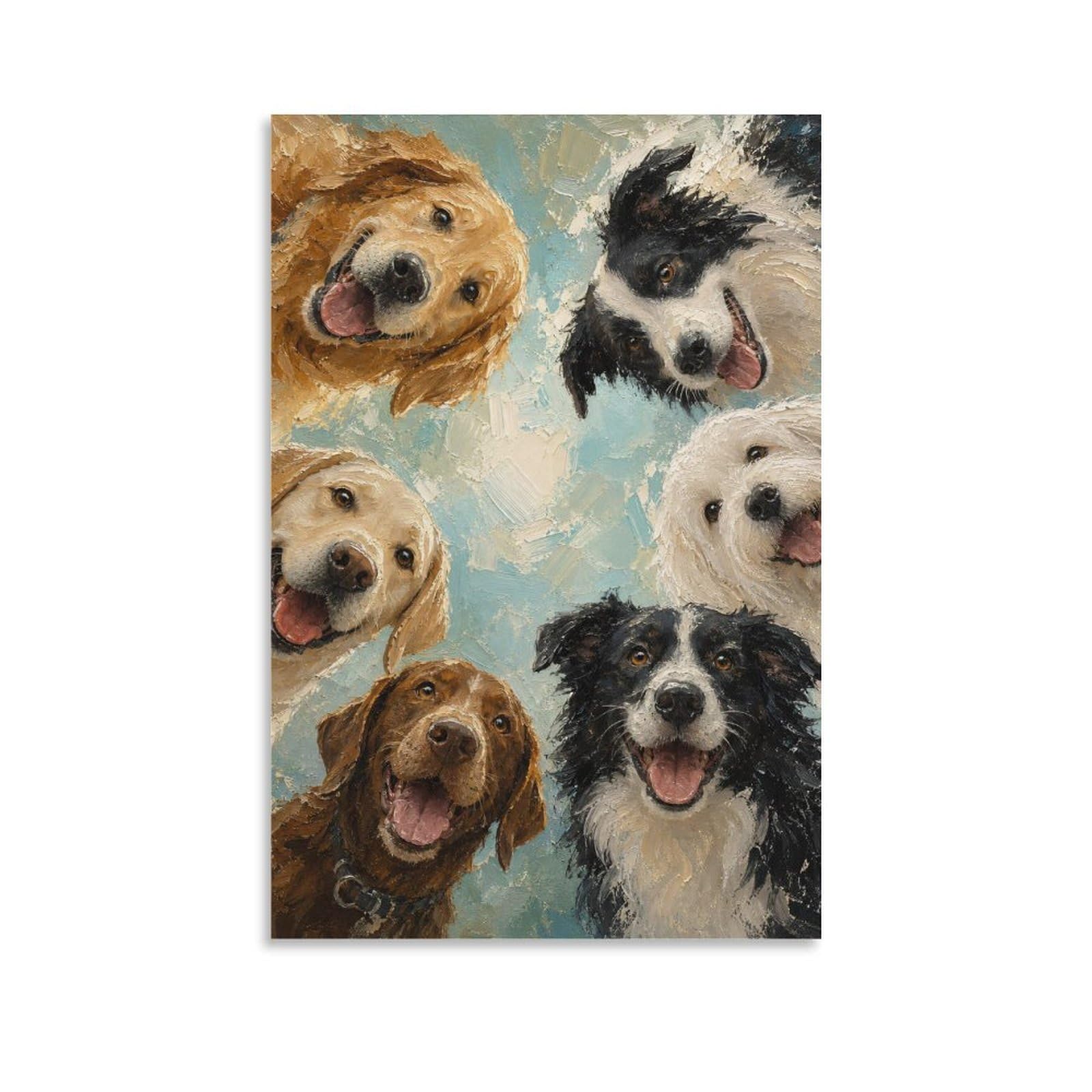W7C8U2X3 Happy Dog Group Portrait Canvas Wall Art, Whimsical Dog Wall Art