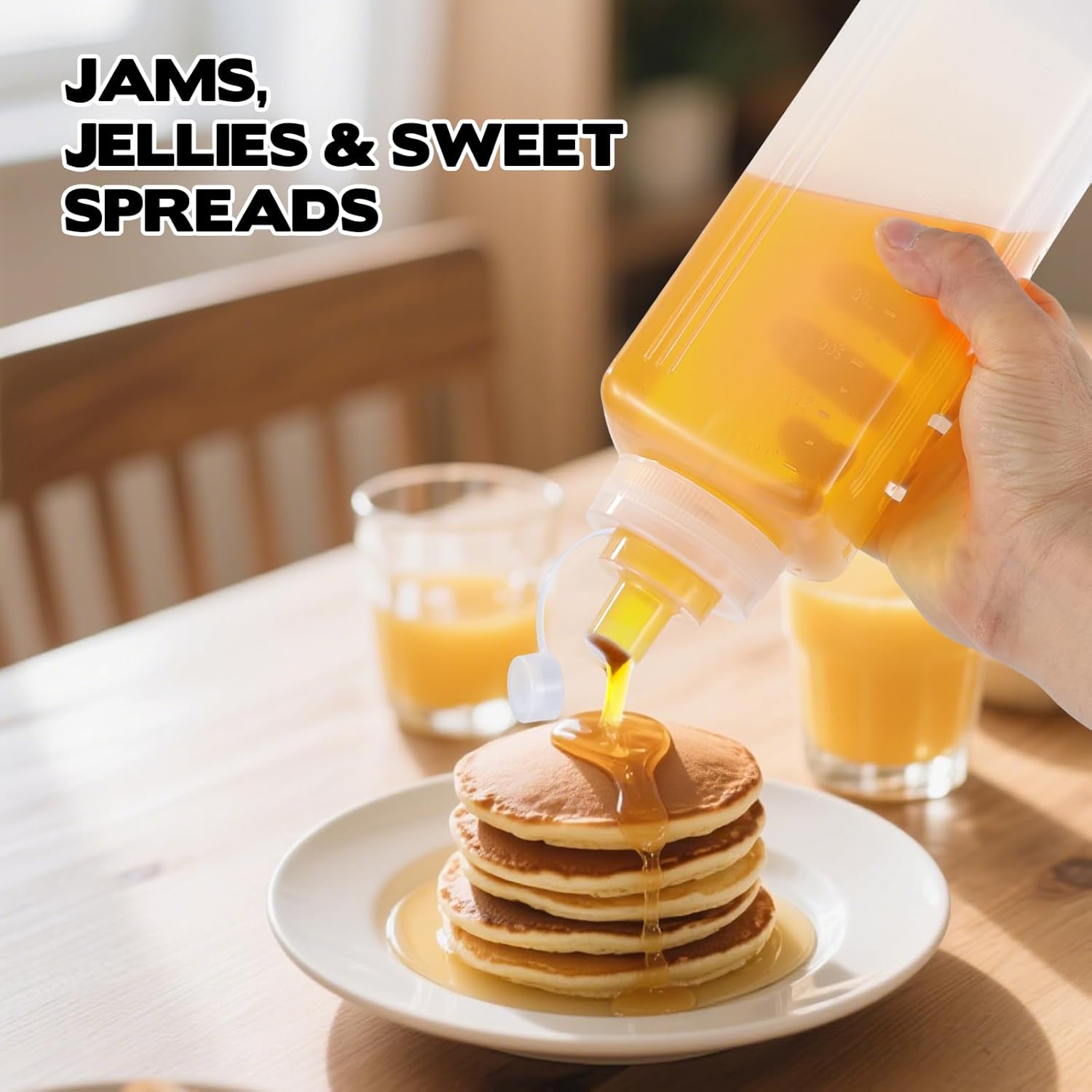 8 Pack 1 QT Large Condiment Squeeze Bottle for Sauses, 34oz Wide Mouth Liquids Dispenser Bottles with Lid, For Ketchup, Taco, Marinara, Pasta, BBQ, Spaghetti, Tomato Sauce, Restaurant-Grade Design