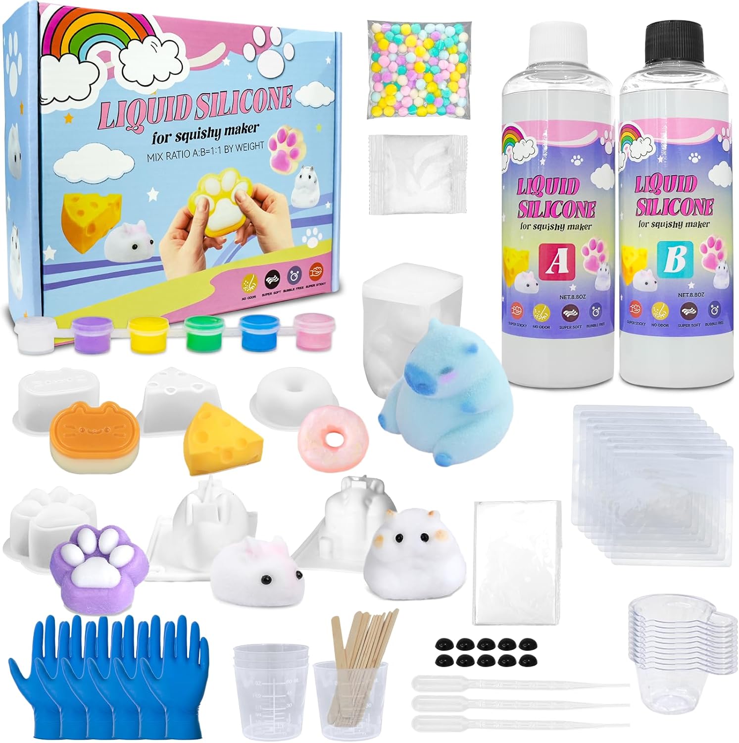 Ipalet DIY Soft Craft Making Kit with 18oz 1:1 Two-Part Gel & Animal, Dessert Molds, Slow Rising Squeeze Craft Set for Stress Relief, All-in-One Craft Materials for Beginners, Creative DIY Craft Gift