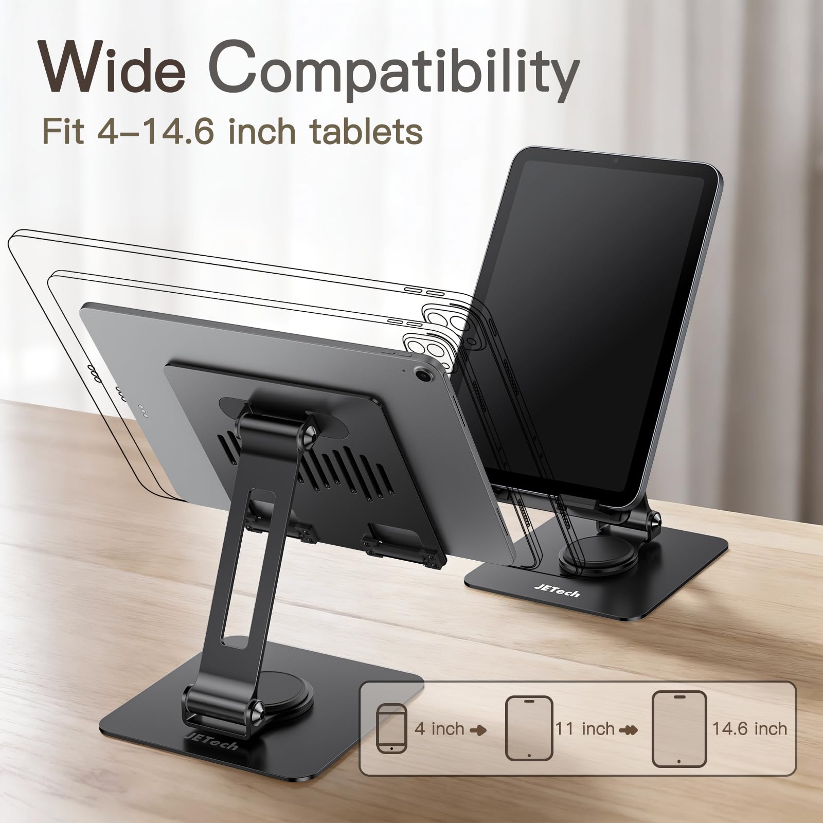 JETech Supporto Tablet Regolabile Girevole 360° per iPad Galaxy Tab 4-13" Nero