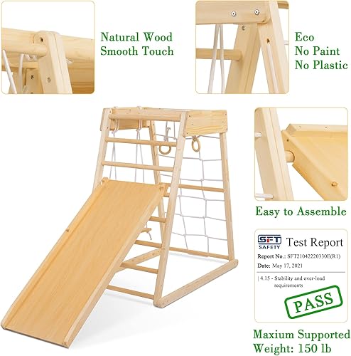 Miniatura 7 de Ogelo Escalador, parque infantil de madera 7 en 1 con gimnasio de la selva, rampa, tobogán, columpio, escalera sueca, barras de mono, escalera de