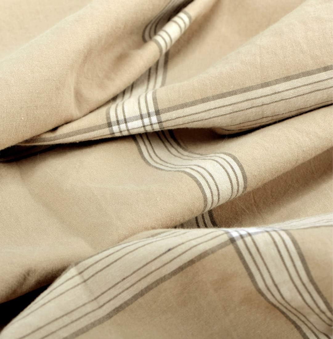 Home Soft Things 100% Washed Cotton Duvet Cover 3 Piece Set, King 102" x 90", Camel Windowpane Check Plaid Bedding Set with Zipper Closure, Ultra Soft and Easy Care, 1 Duvet Cover 2 Pillow Shams