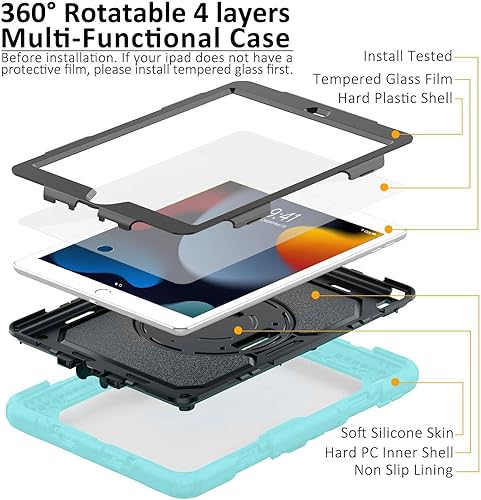 Miniatura 6 de Ambison Funda para iPad de 987 generación de 10.2" 202120202019, a prueba de niños, a prueba de golpes, con protector de pantalla de vidrio templado