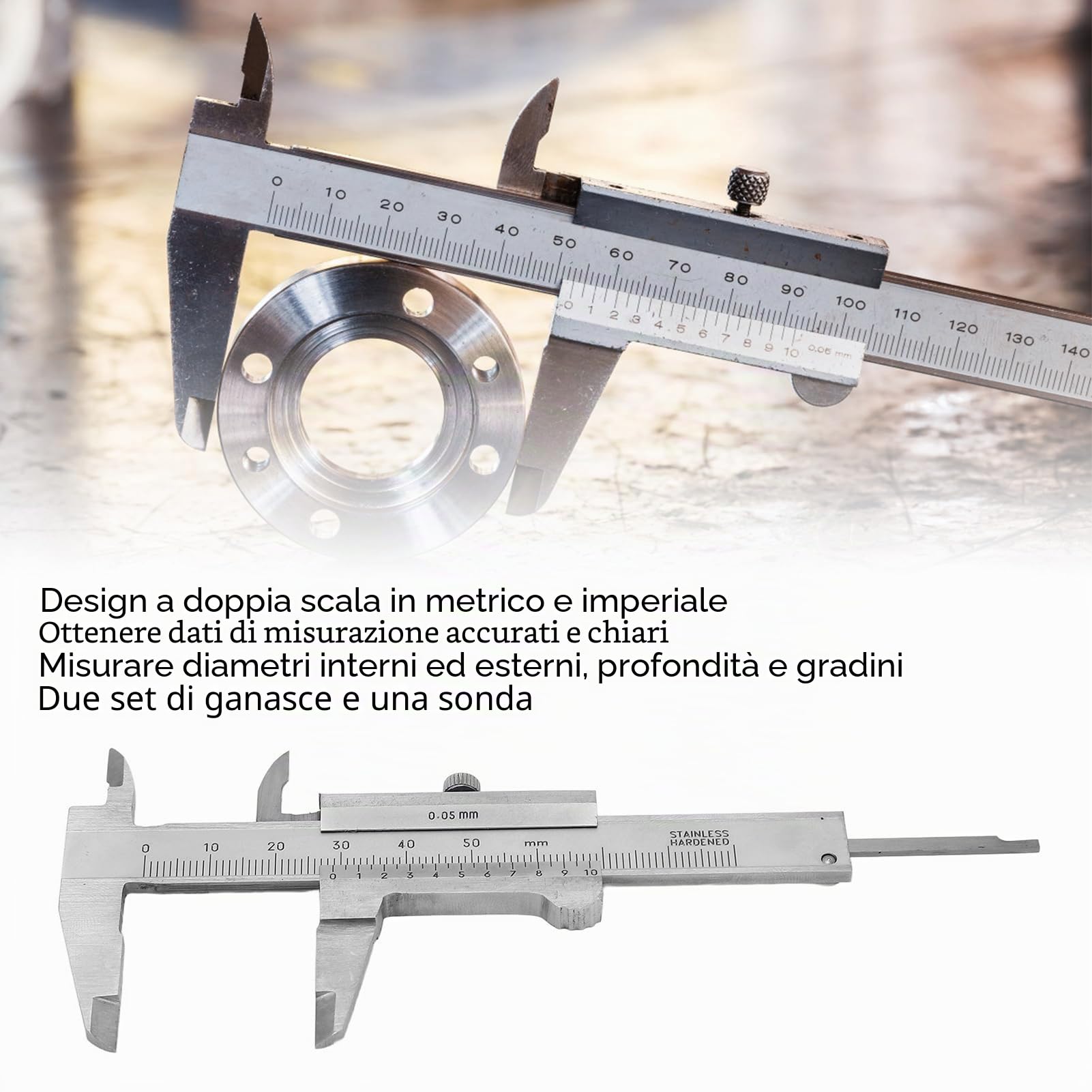 Calibro a corsoio, intervallo 0‑50 mm Risoluzione 0,05 mm Micrometro calibro a corsoio in metallo mini in acciaio inossidabile, strumento di misurazione calibri