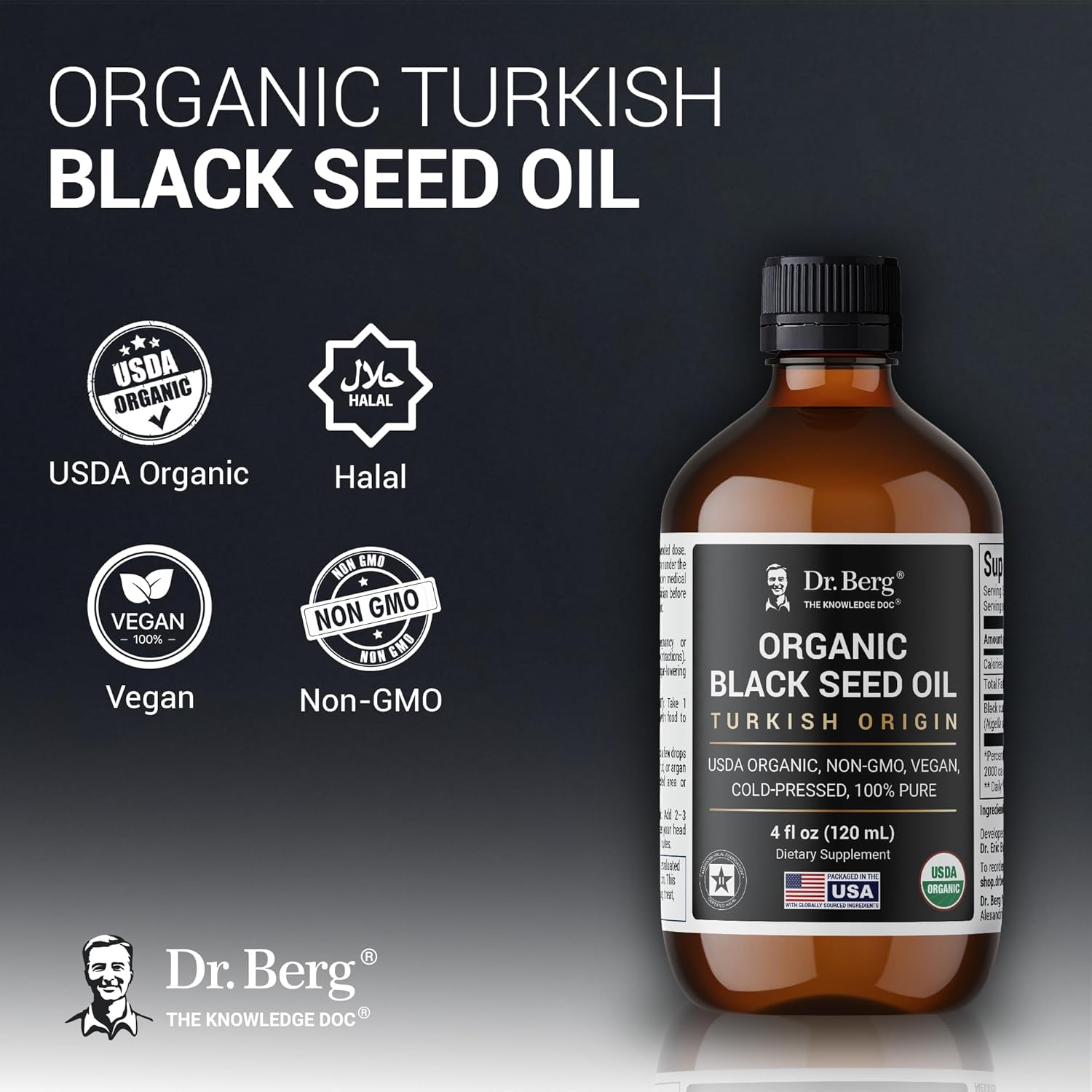 Dr. Berg Black Seed Oil Organic Cold Pressed – Pure Nigella Sativa Black Cumin Oil – USDA Organic, Halal, Vegan – for Hair, Skin, Immune Support – Unrefined Liquid – 4 oz Glass Bottle - Image 2