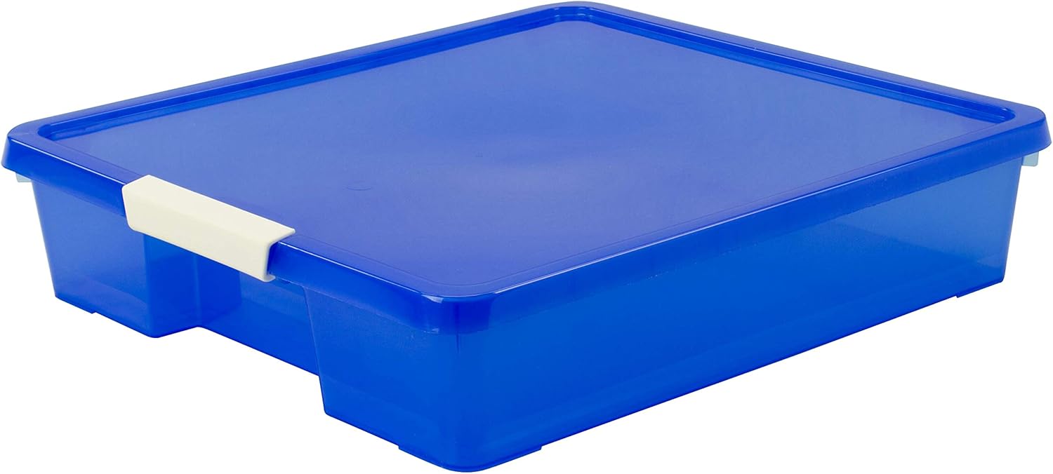 Storex Classroom Craft Project Box – Stacking Plastic Organizer Fits 12x12 Scrapbooking Paper, Blue, 5-Pack (63203U05C)
