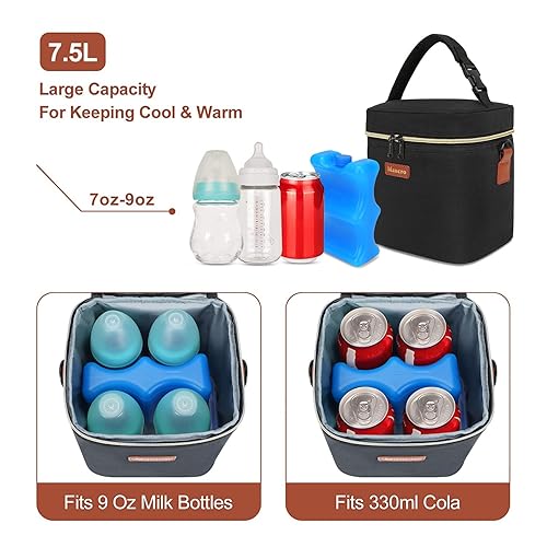 Miniatura 3 de Bolsa enfriadora de leche materna con bolsa de hielo, bolsa para biberones Mancro para 4 biberones de hasta 9 onzas con correa de hombro