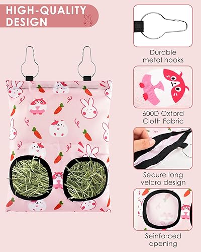 Miniatura 2 de Bissap Bolsa alimentadora de heno para conejos, 2 agujeros para colgar, bolsa de heno para conejillos de indias, conejos, chinchillas, hámsters,