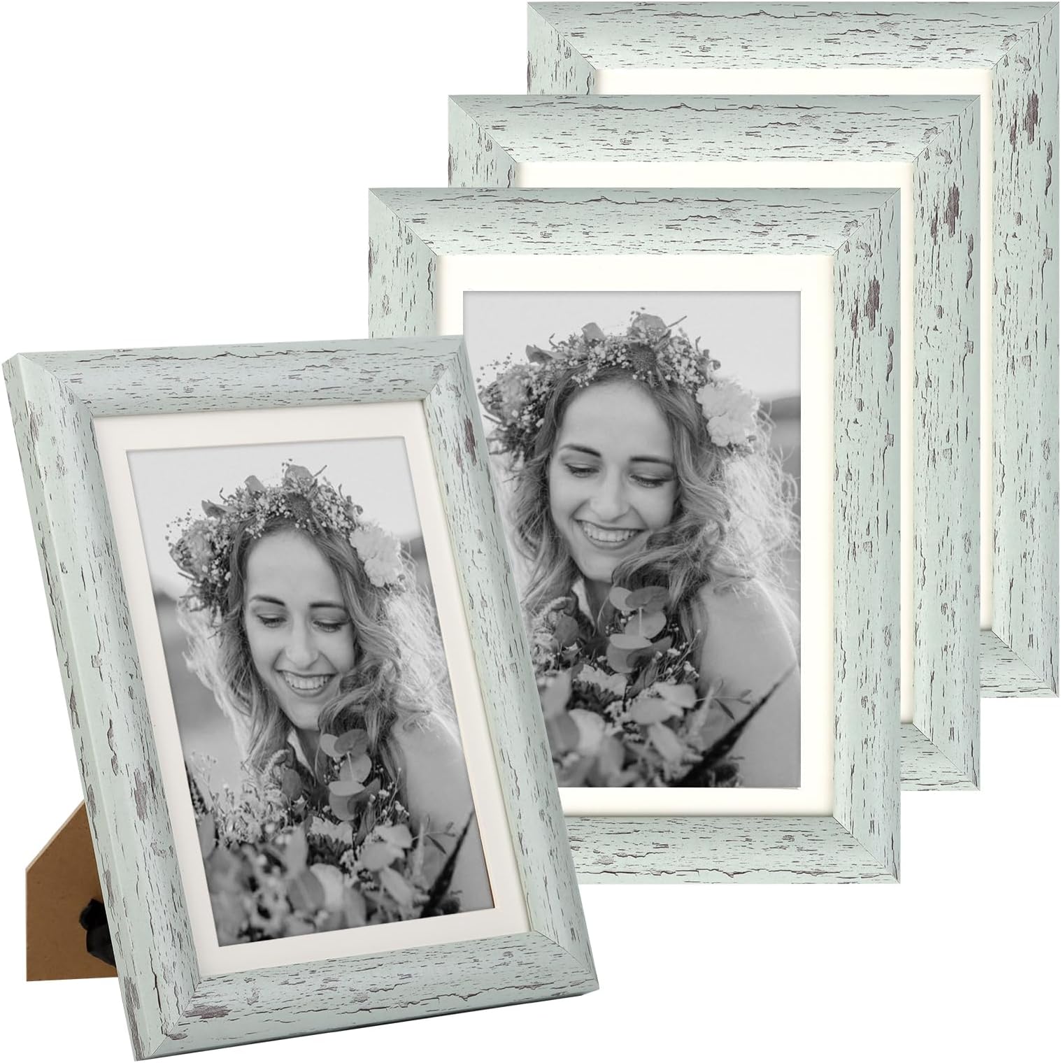 AEVETEPicture Frame 5x7 Light Green 4 Pack Photo Frames Rustic for Wall and Desk Decor