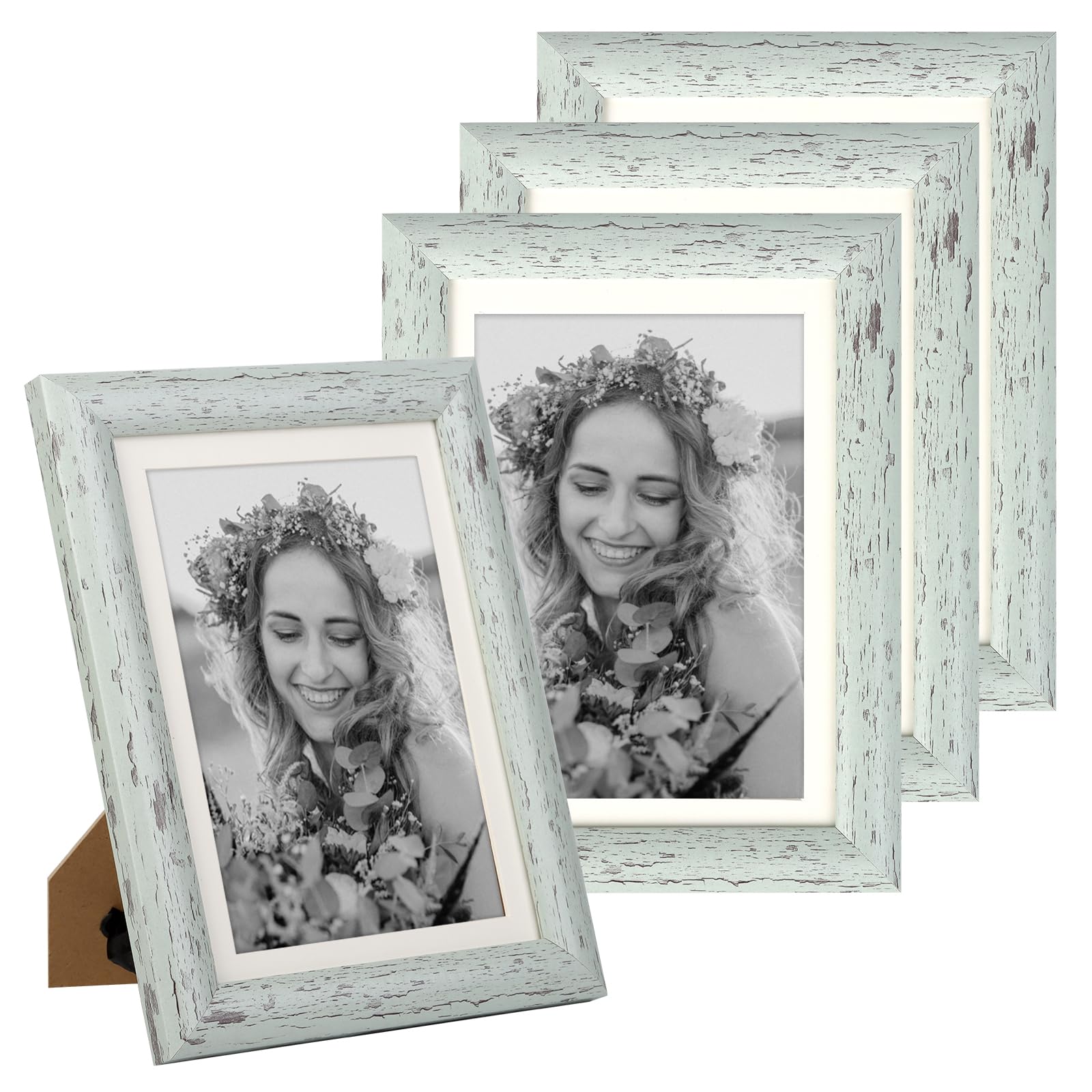 AEVETEPicture Frame 5x7 Light Green 4 Pack Photo Frames Rustic for Wall and Desk Decor