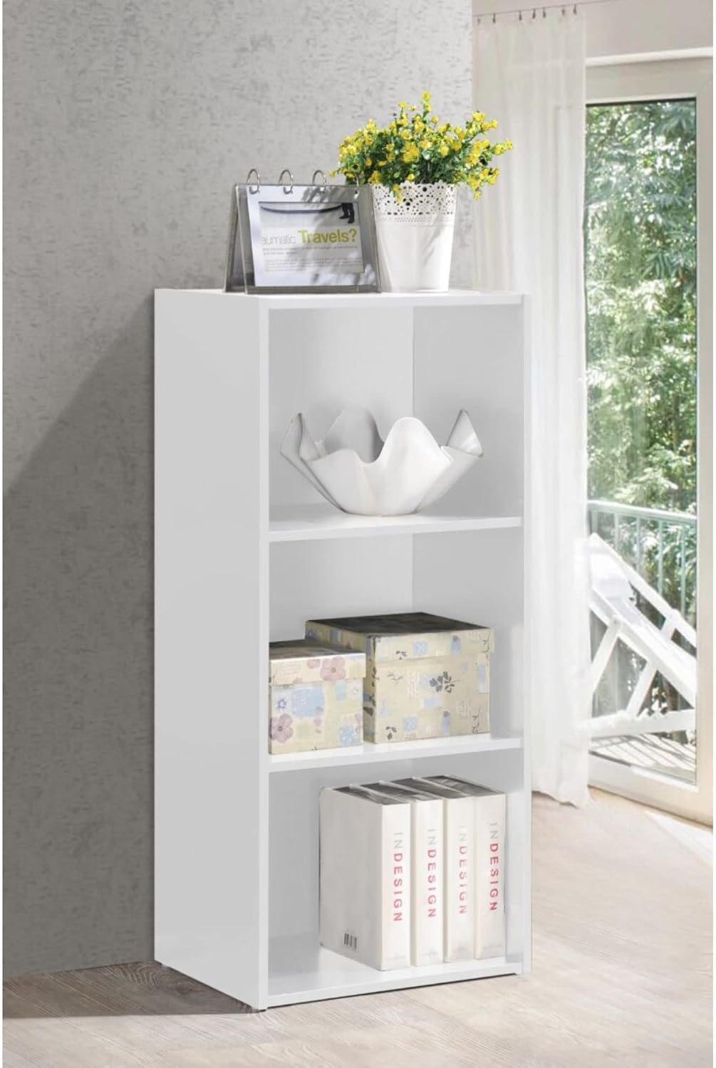 35.5" White Contemporary 3 Shelves Rectangular Multi Purpose Bookcase