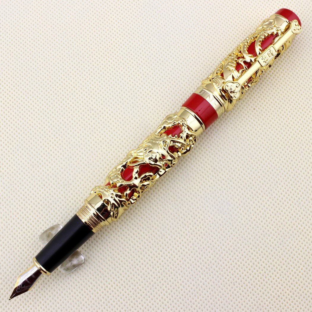 Gullor Collectible Luxury Fountain Pen Dragon and Phoenix Red with Golden 18KGP Nib Medium - Image 4