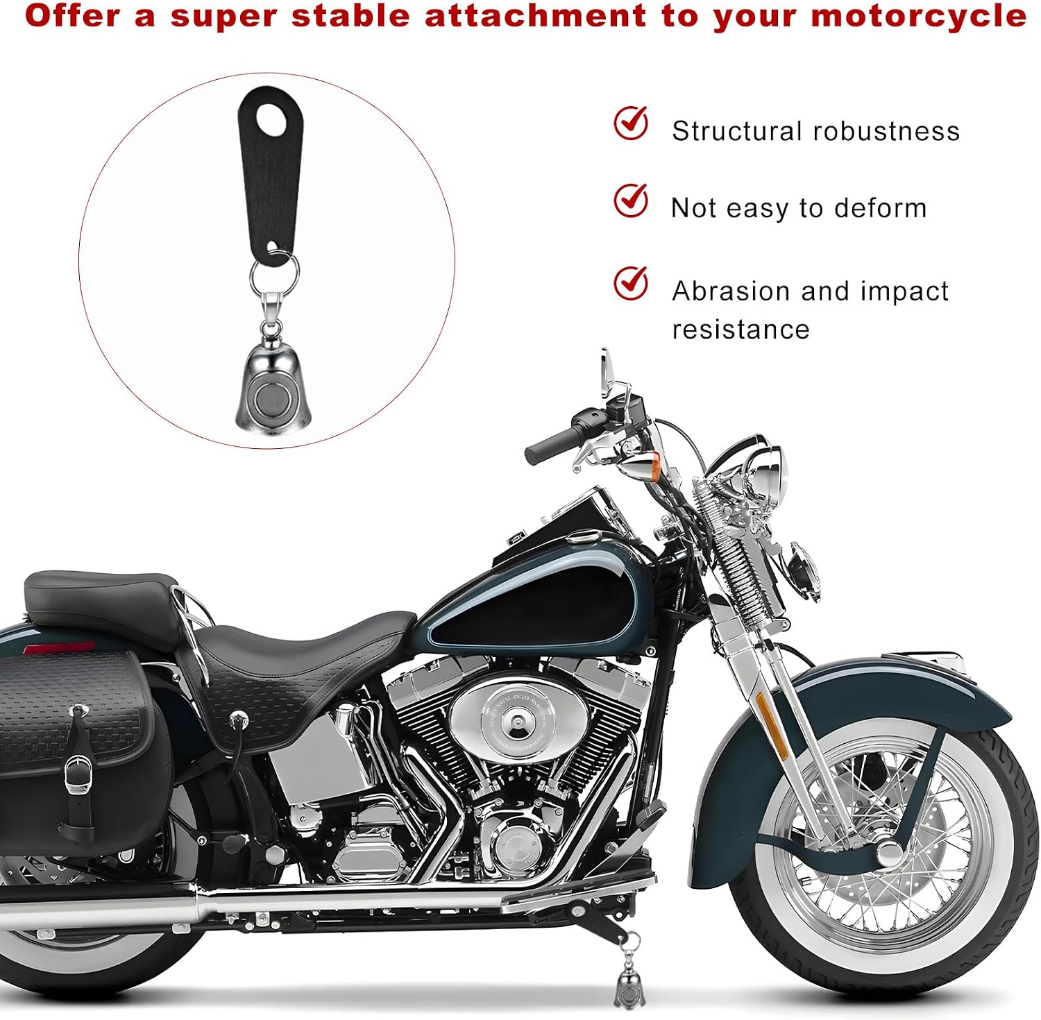 Motorcycle Bell Hanger, Good Luck Riding Bell Mount with Split Ring, Metal Keychain for Motorcycle to Hang Bell (Black) image 3
