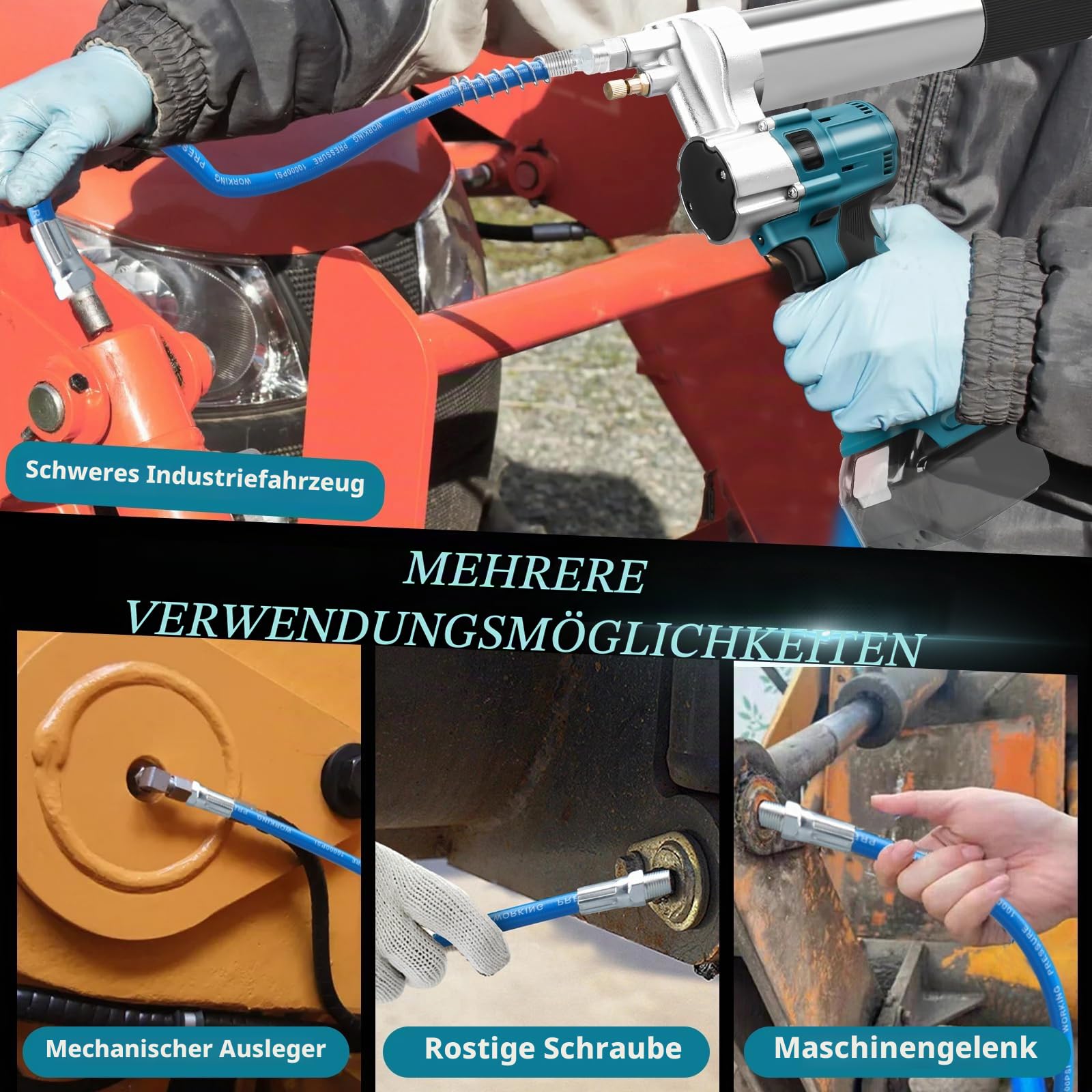 WingFly Akku-Fettpresse für Makita 18V Akku – 13000 PSI Elektrische Fettpresse, 650ml Fettpatronen Befetten von Fahrzeugen und Maschinen(Ohne Akku)