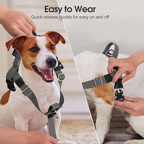 Miniatura 4 de Arnés para perro con asa para perros pequeños, medianos y grandes, ajustable y ligero, sin tirones, arnés de chaleco fácil para caminar (negro, L)