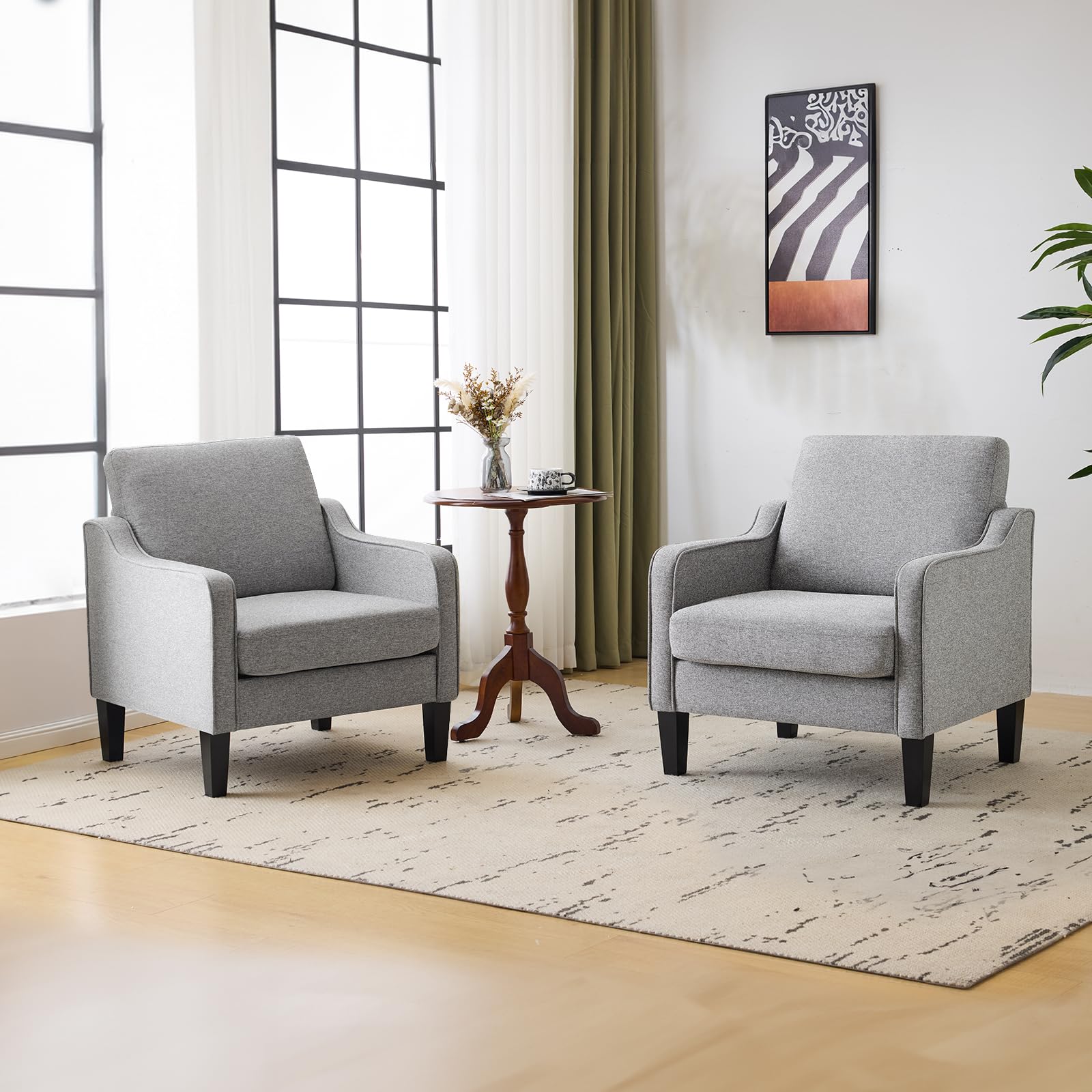 VINGLI Accent Chairs Set of 2, Linen Upholstered Armchair, Living Room