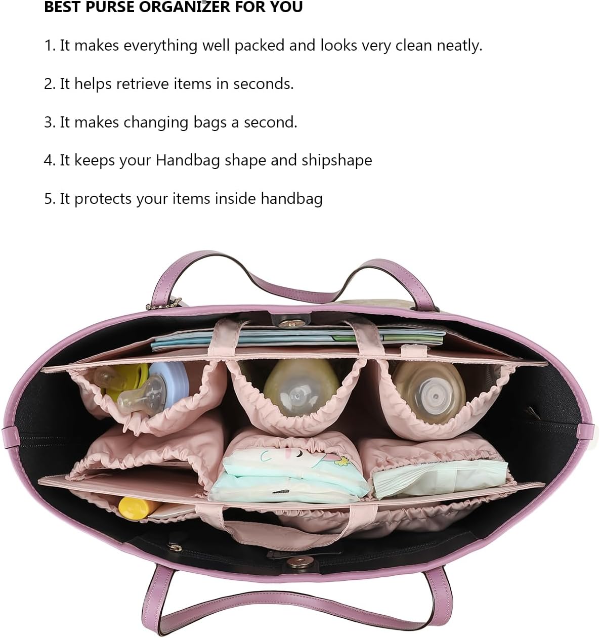 Lmbabter Removable Organizer Insert with Insulated Pocket,Updated Diaper Bag with 11 Total Pockets&Changing Pad, Handbag Tote Bag for Women Mommy Nurse (Pink)