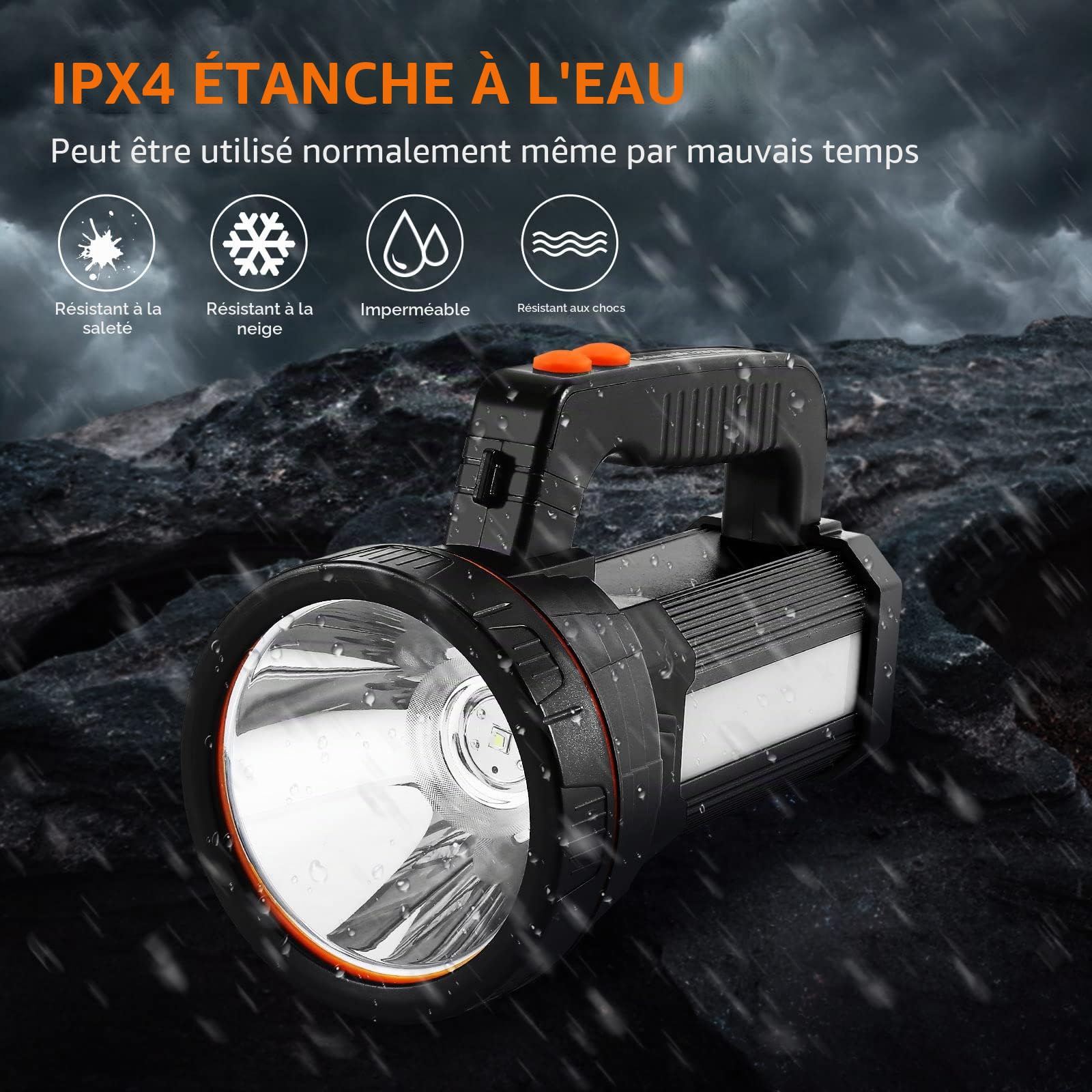 Lampe torche rechargeable Af-Wan portable puissante à LED super lumineuse 9000 mAh 7000 lumens avec lumière latérale Étanche charge USB Charge téléphone