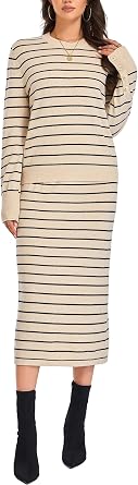 Sweater Skirt Sets for Women - Striped Two Piece Knit Fall Outfit