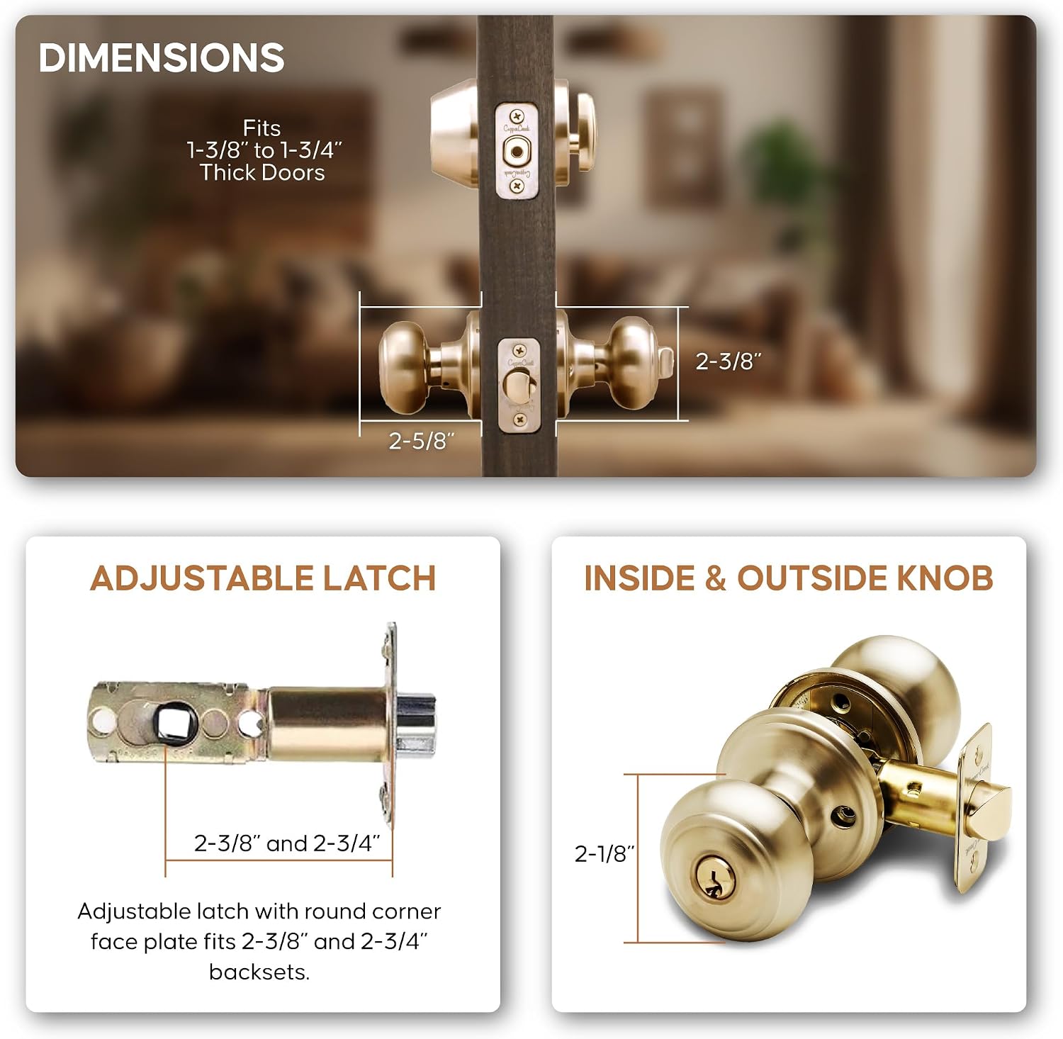 Copper Creek CKDB141PB Colonial Door Knob keyed Alike with Deadbolt Combination, Polished Brass