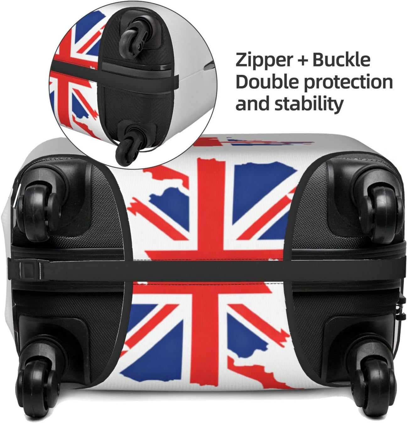 Eng MapFlagprint Premium Suitcase Cover | Durable Polyester Elastic Luggage Cover With Zipper & Buckle, Travel Suitcase Protector For Medium Large Bags