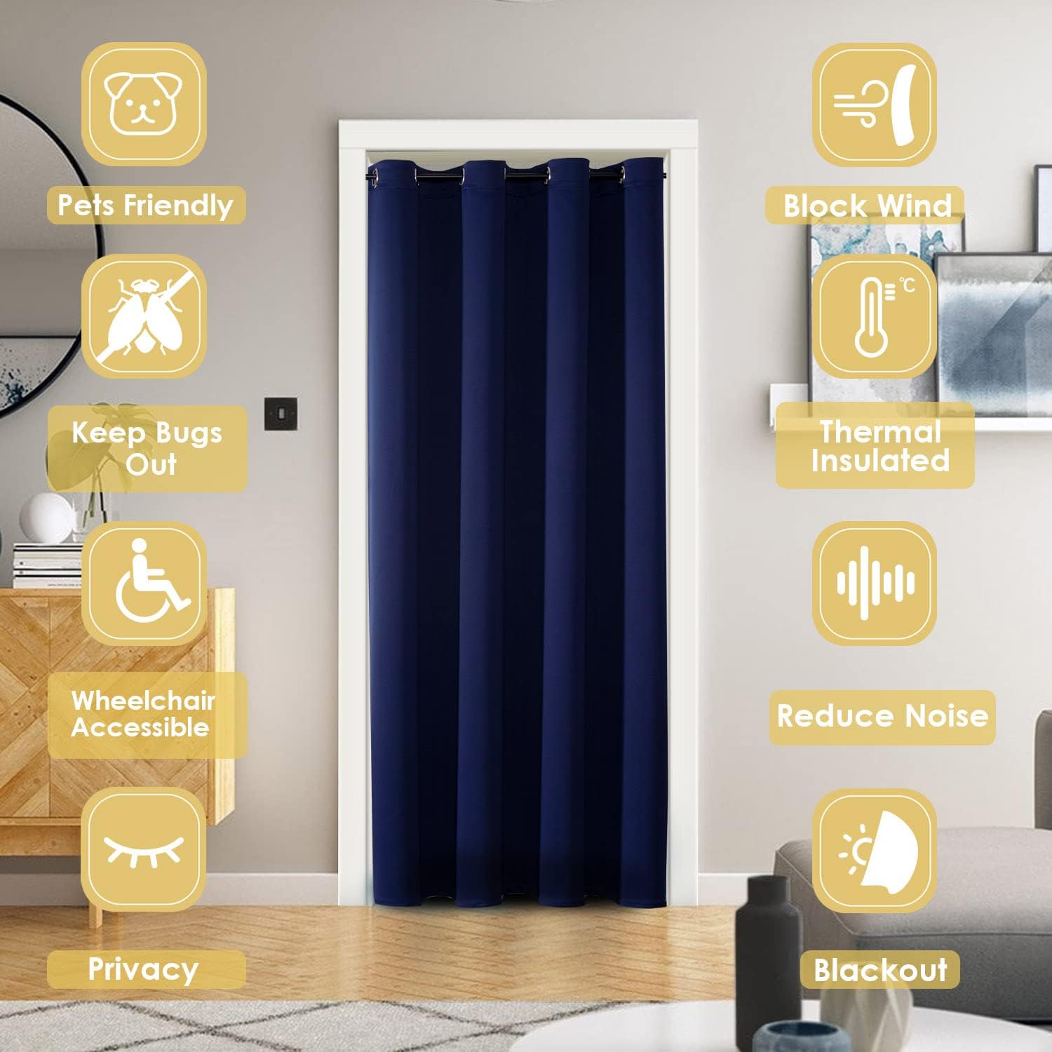 ChrisDowa Blackout Door Curtains for Doorway Privacy, Grommet Closet Curtains for Bedroom Closet Door, Thermal Insulated Doorway Cover Room Divider Drapes (1 Panel, Navy Blue, 34 x 80 Inch)