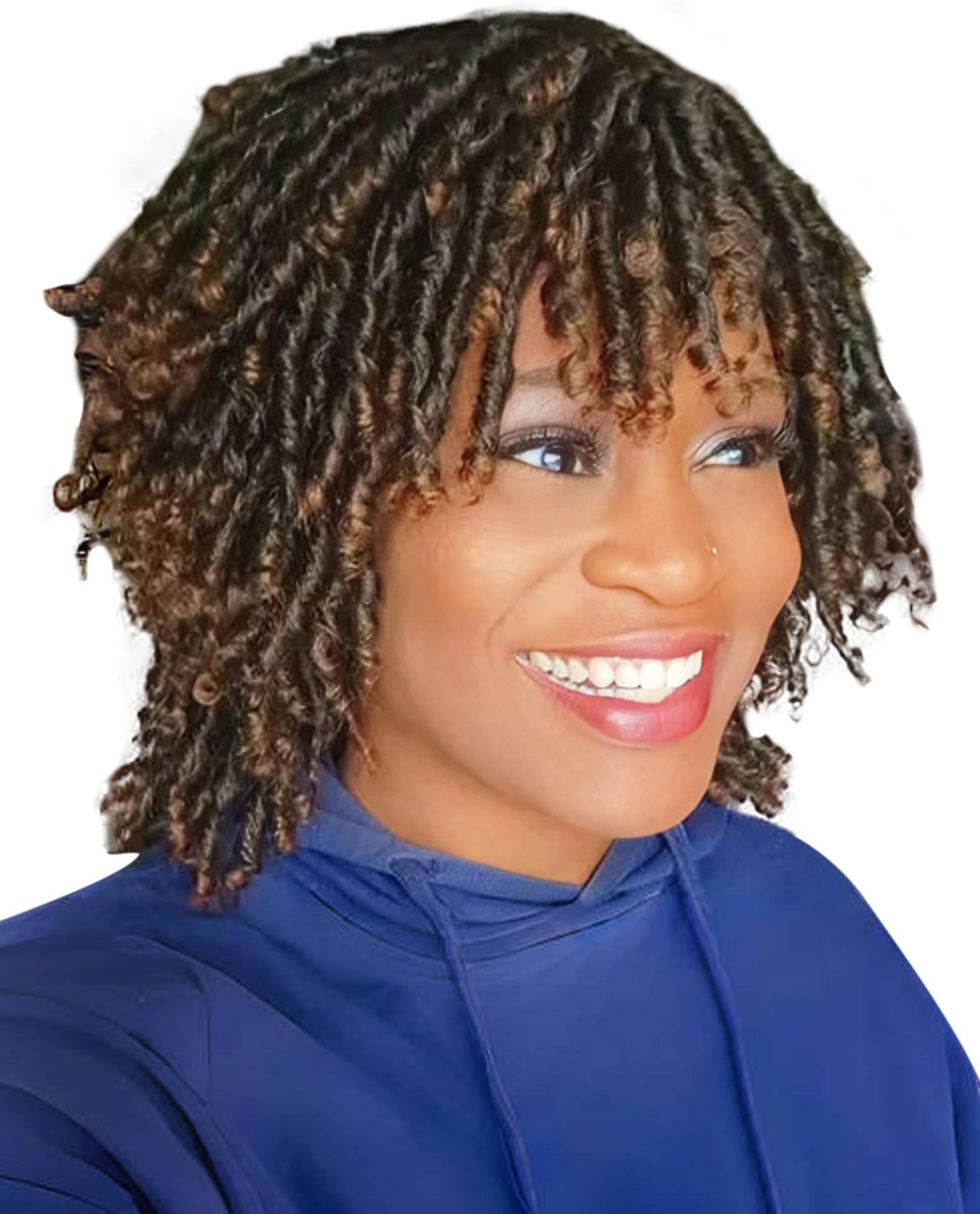 QUEENTAS Afro Wigs for Women Natural Hair Short Braided Hair Wig Faux Locs Twist Synthetic Wigs (Black to Brown)