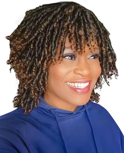 QUEENTAS Dreadlock Wigs for Black Women and Men Short Curly Big Afro Braided Wigs Faux Locs Twist Braiding Synthetic Wigs (Black to Brown)