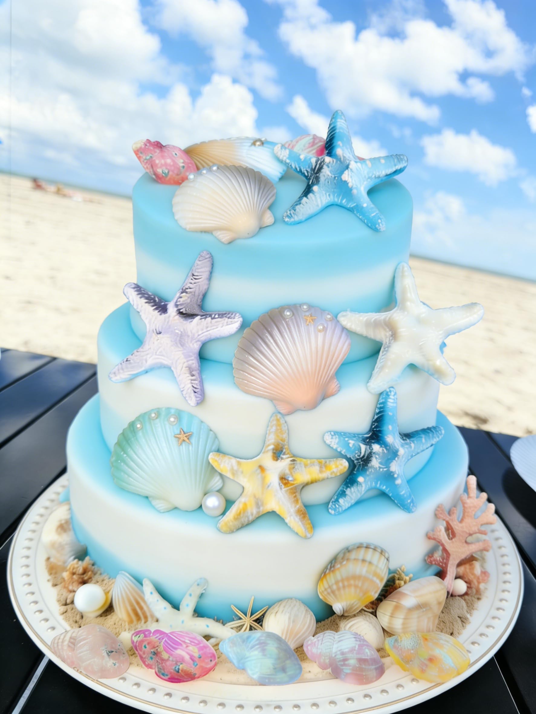 18PCS Under the Sea Ocean Cake Decorations Shells Cake Decor Sea Ocean Party Favor Supplies for Sea Ocean Theme Baby Shower Birthday Party